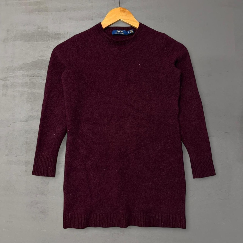 Polo Ralph Lauren Sweater Dress Burgundy Suede Elbow Patches‎ Wool Small
